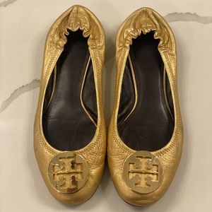 Gold Tory Burch Ballet Flats